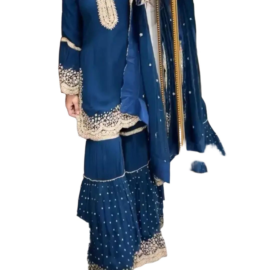 Faux Georgette Embroidery Plazzo Suit in Paris