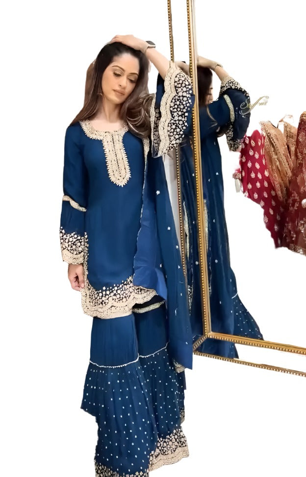 Faux Georgette Embroidery Plazzo Suit in Paris