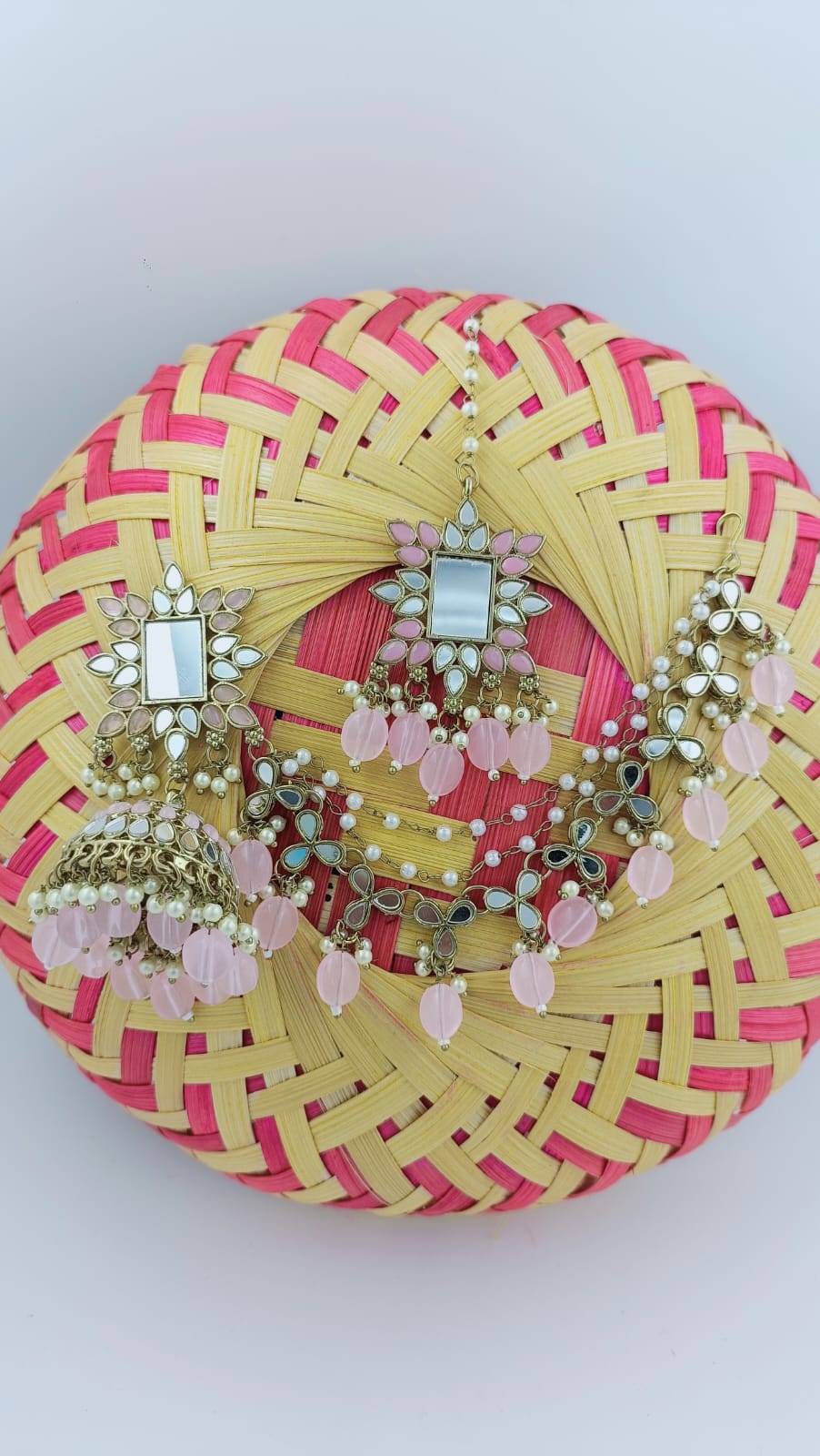 Mirror Earrings & Maang Tikka set