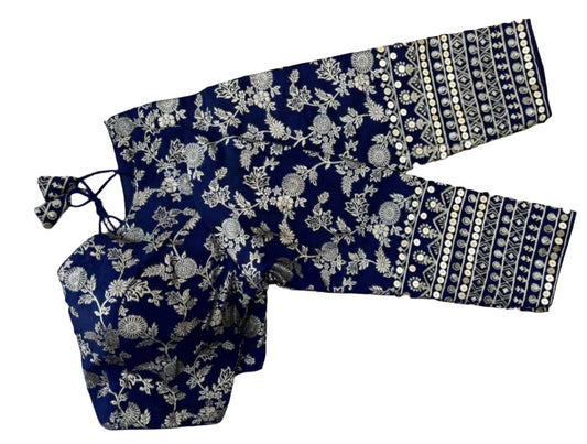 Dola Silk Full Sleeve Readymade Blouse embroidery and fabric detail - Neha Couture Indian Fashion