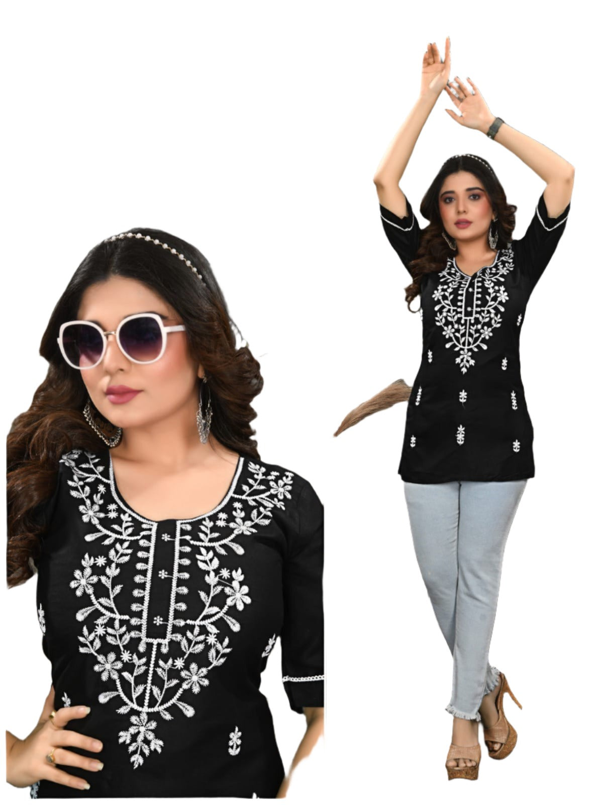 Lucknowi Work Short Kurti in Germany