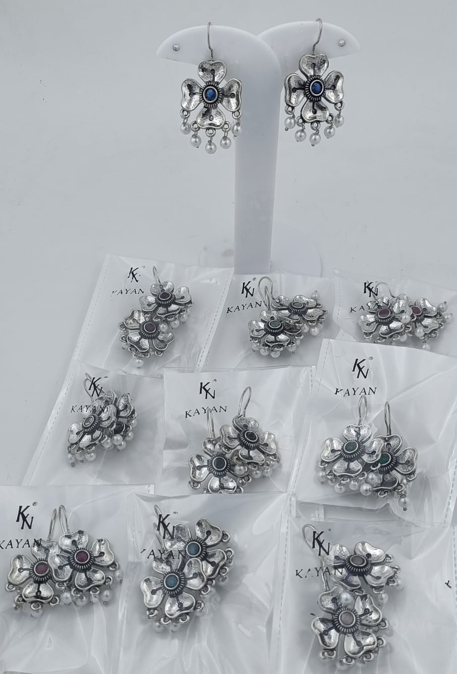 OXIDISED PETALS BEADS DROP EARRING in Berlin
