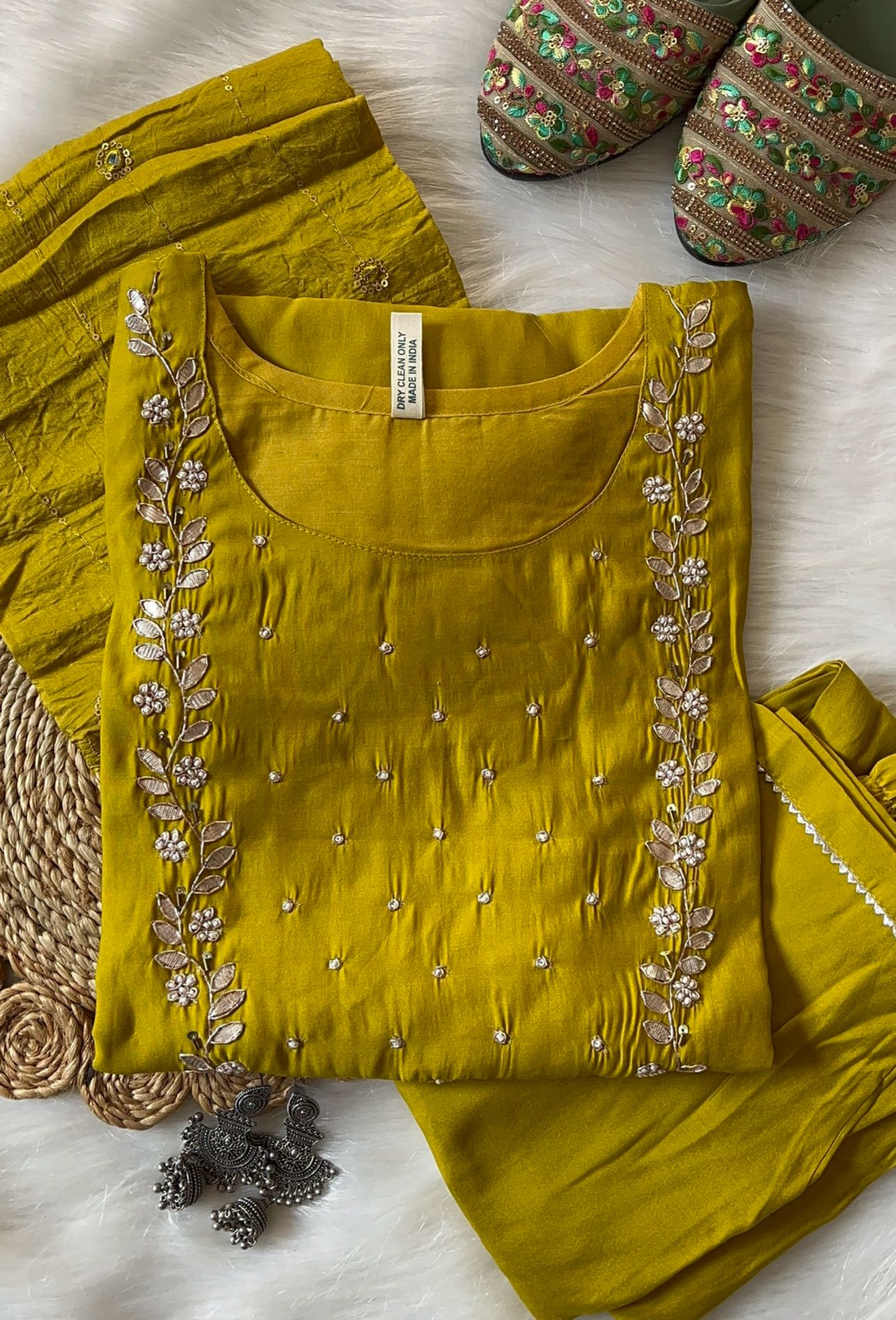 Handwork at Neck gotta Patti Pearl Dola Silk Kurta Dupatta Bottom Set in Germany