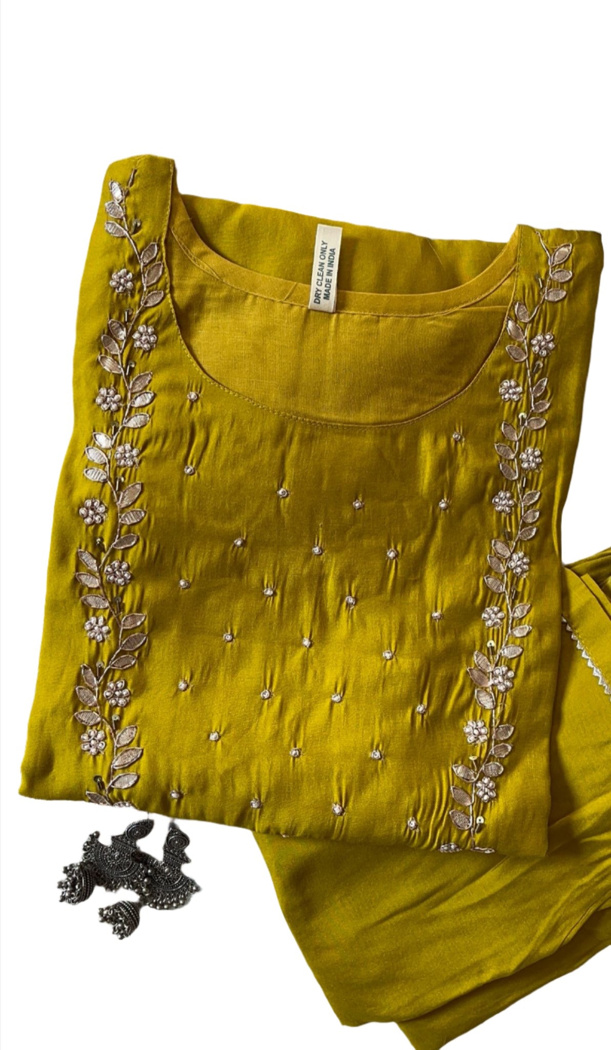 Handwork at Neck gotta Patti Pearl Dola Silk Kurta Dupatta Bottom Set in Germany