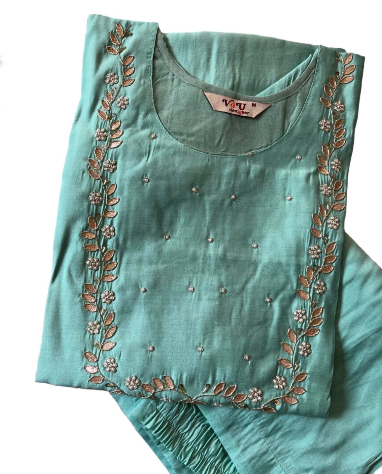 Handwork at Neck gotta Patti Pearl Dola Silk Kurta Dupatta Bottom Set in Germany