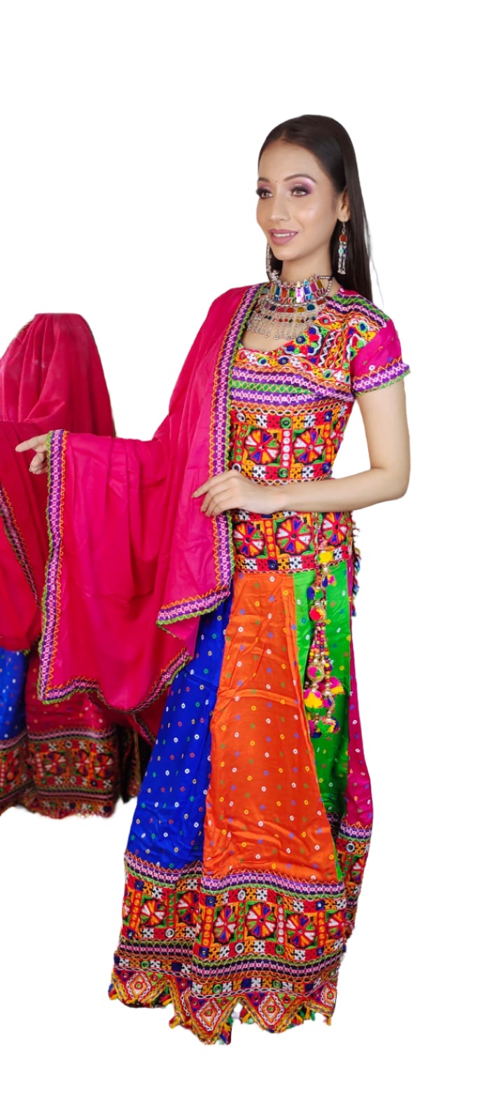 Multicolor Gujrati Navratre Bandhani Lahenga for women