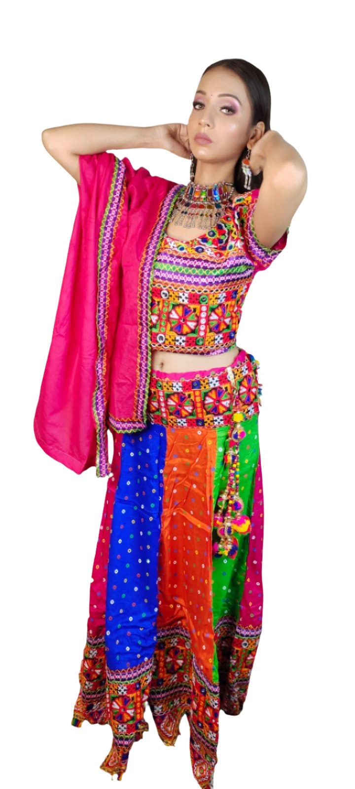 Multicolor Gujrati Navratre Bandhani Lahenga for women