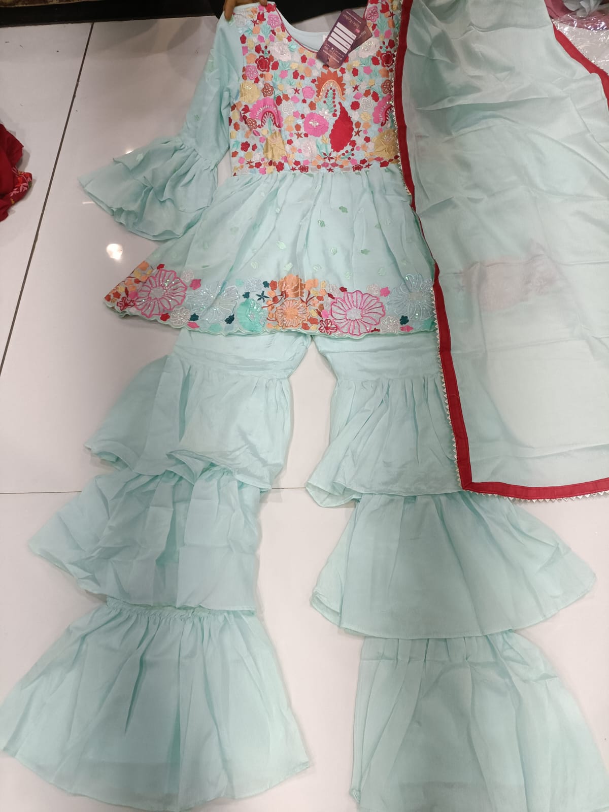Georgette Girls Chinun Double Frill Sharara Suit in Germany
