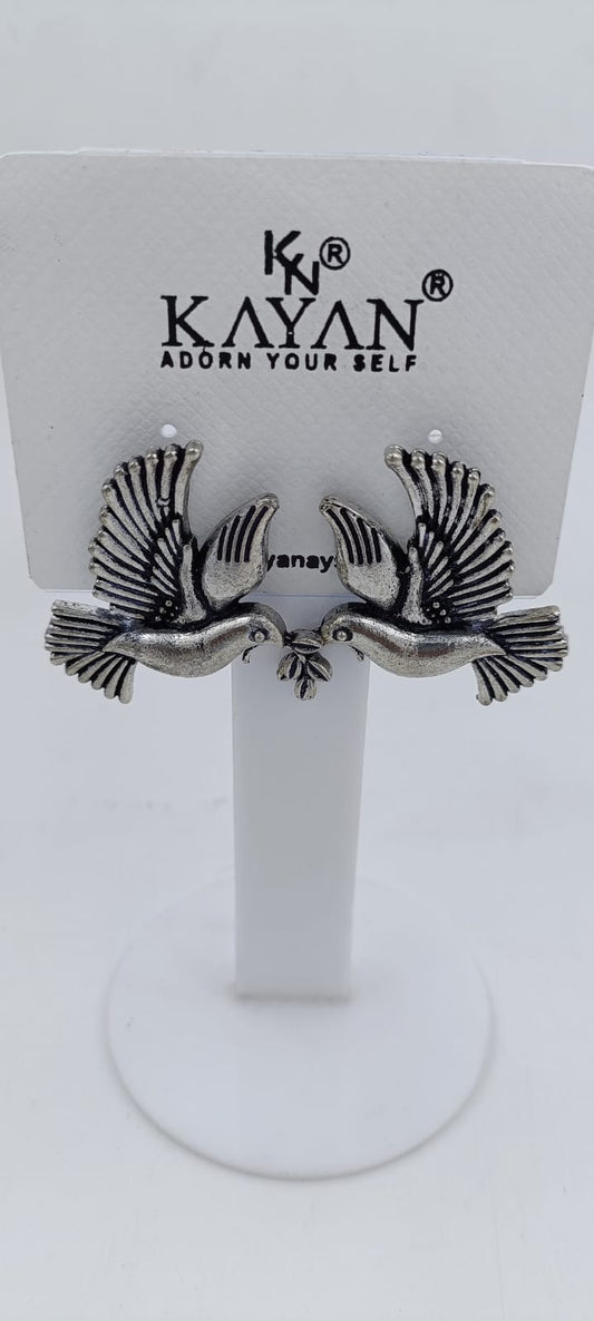 Trendz Oxidized Silver Bird Shaped Drop Earrings in Berlin