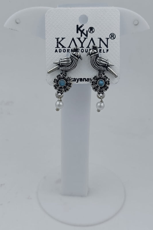 SILVER TONED HANDCRAFTED BIRD BRASS EARRING IN MUNICH
