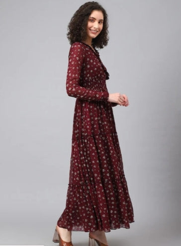 WINE SMOCKING TIER DRESS in Essen