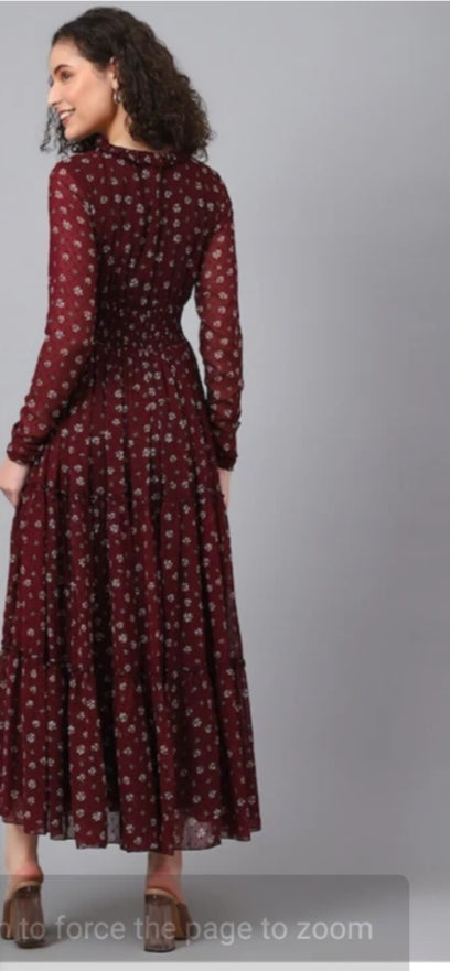 WINE SMOCKING TIER DRESS in Essen
