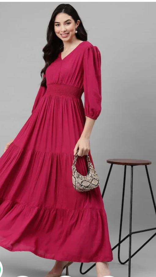 SOLID SMOCKED TIERED MAXI DRESS in Berlin