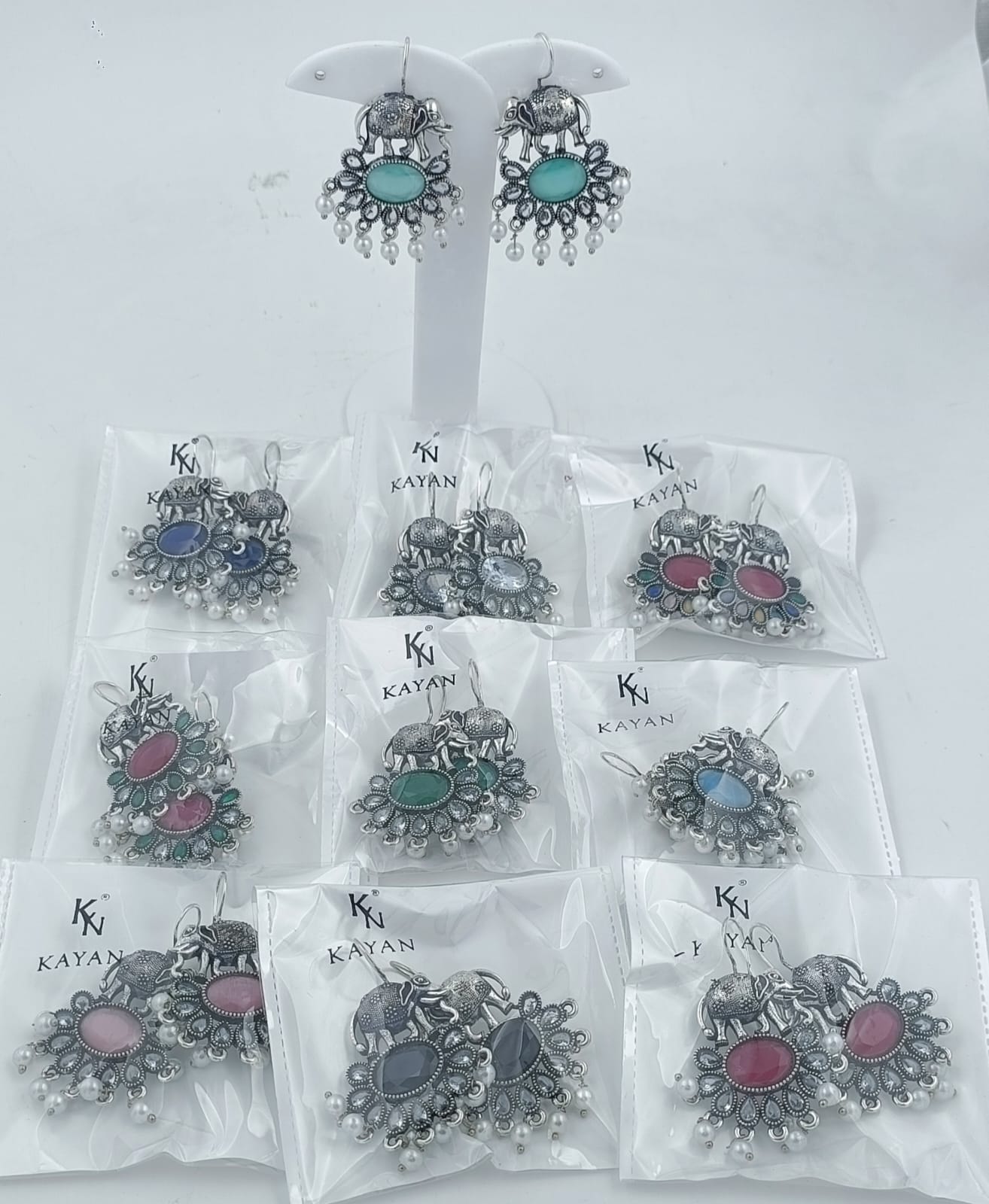 Monalisa Stone Elephant Shape Silver Replica Stud Earring in Berlin