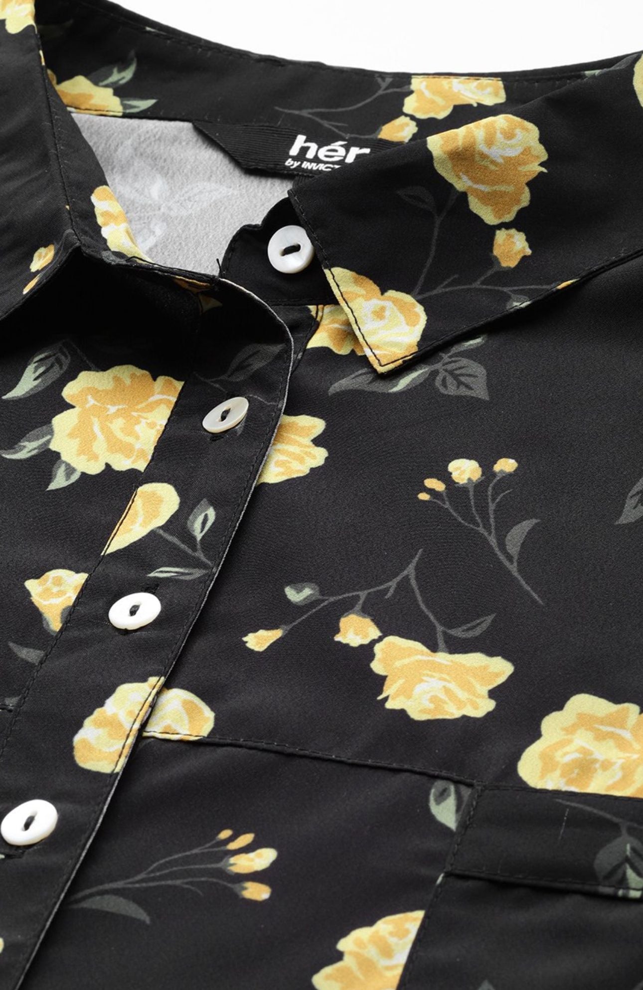 Women Black Floral Print Drop-Shoulder Sleeves Solid Formal Shirt in Germany