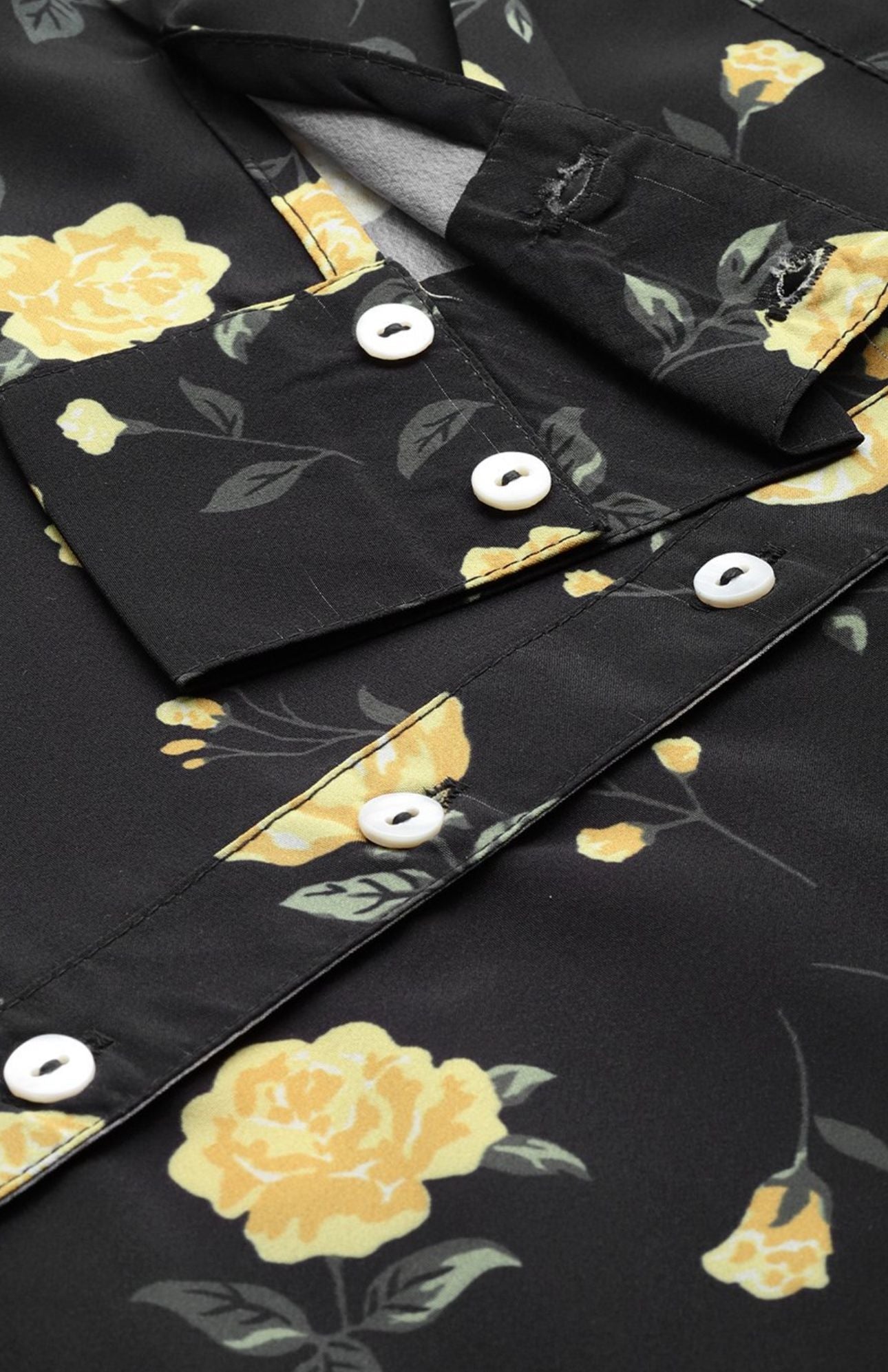 Women Black Floral Print Drop-Shoulder Sleeves Solid Formal Shirt in Germany