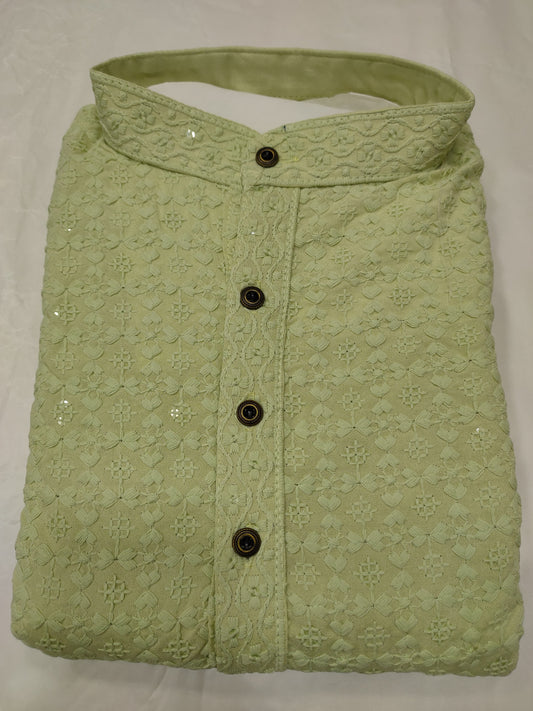 Men's Kurta Churidar with Embroidery Cotton Rayon Light Green in Berlin