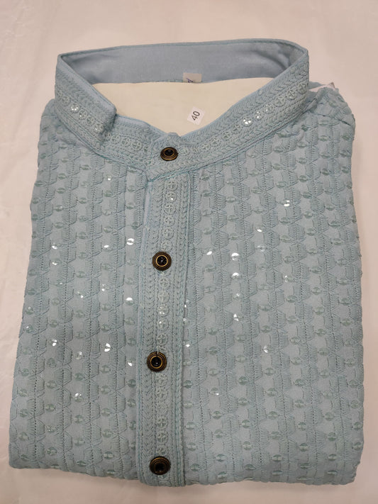 Men's Kurta Churidar with Embroidery Cotton Rayon Light Sky Blue in Berlin