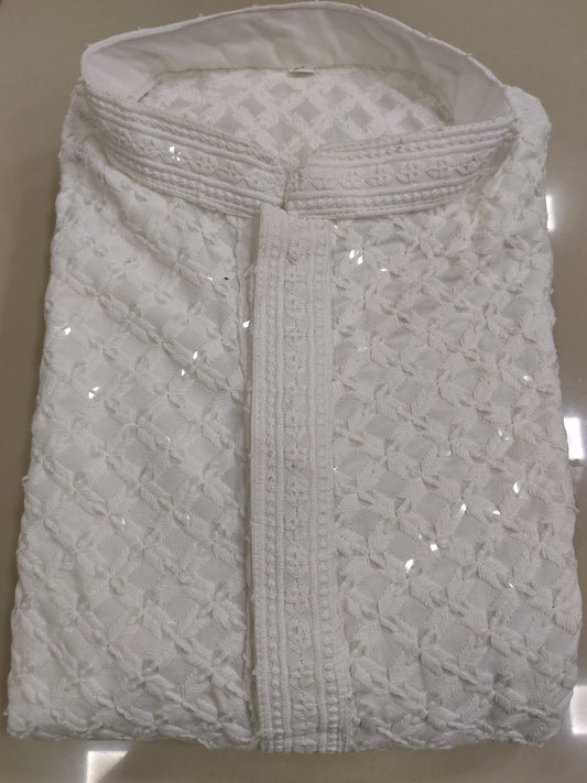 Men's Kurta Churidar with Embroidery Cotton Rayon White in Germany