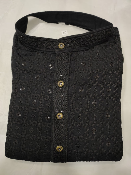 Men's Kurta Churidar with Embroidery Cotton Rayon Black in Munich