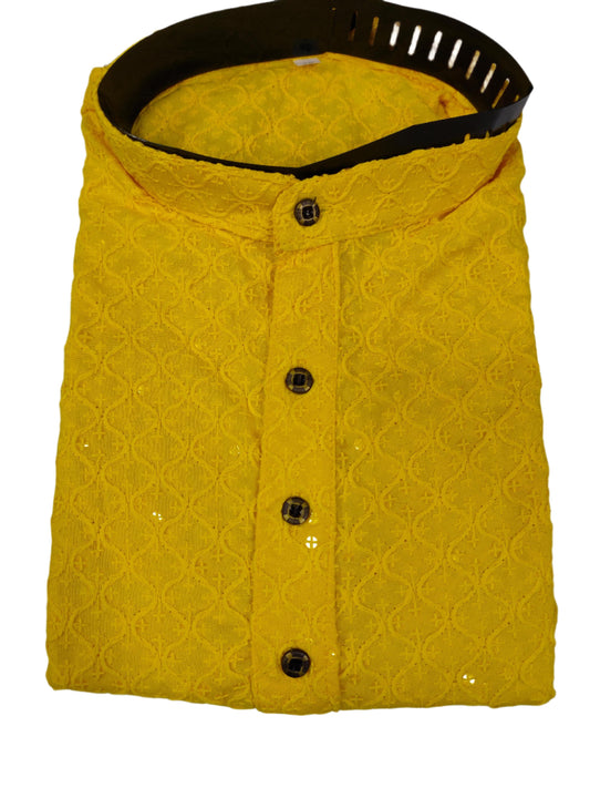 Men's Kurta Churidar with Embroidery Cotton Rayon Yellow in Munich