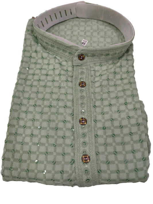 Men's Kurta Churidar with Embroidery Cotton Rayon Light Green in Germany