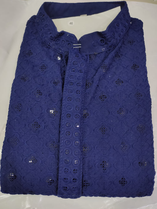 Men's Kurta Churidar with Embroidery Cotton Rayon Navy Blue in Berlin