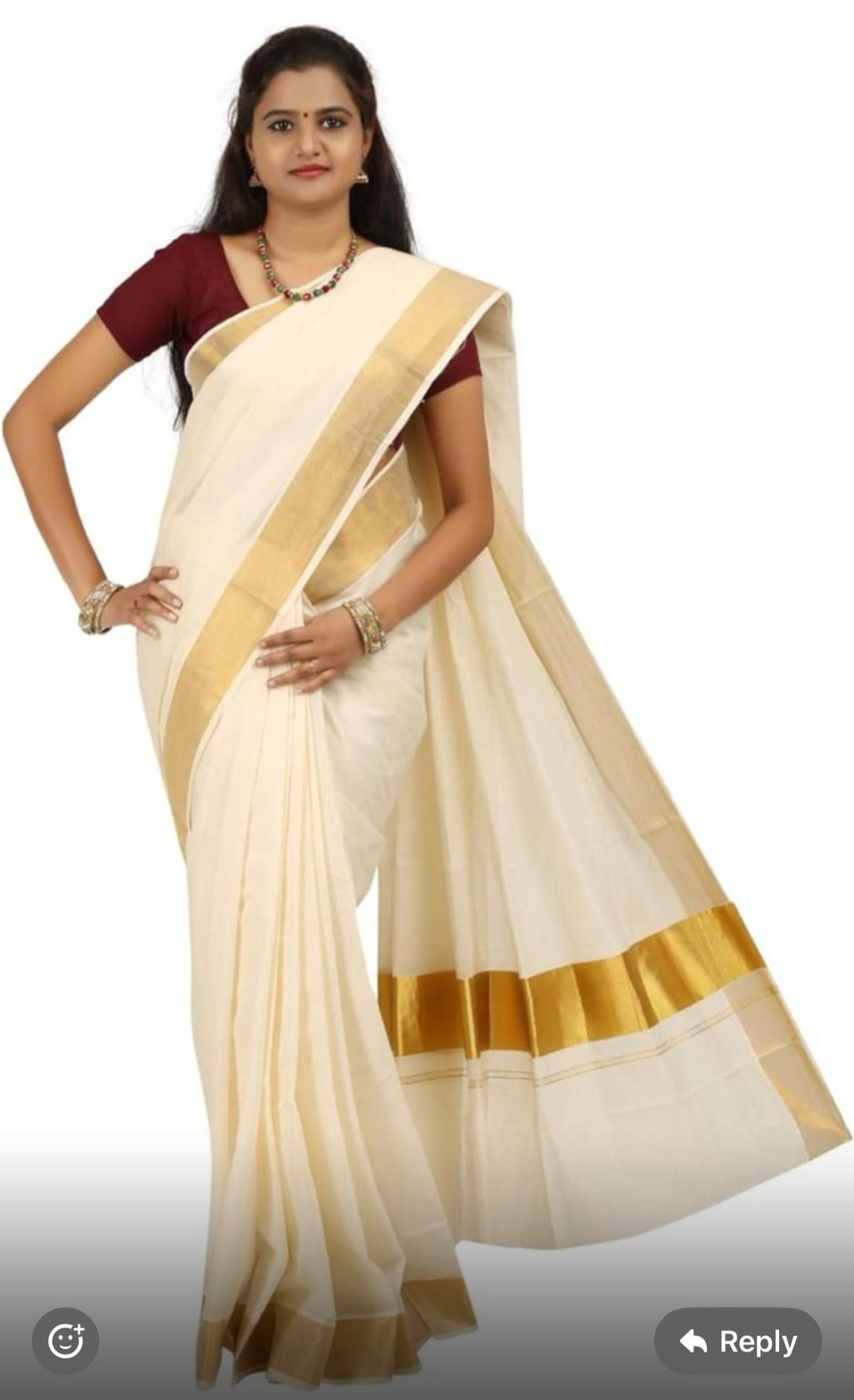 Mat Kuthampully Kerela Onam Jari Woven Cotton saree Germany