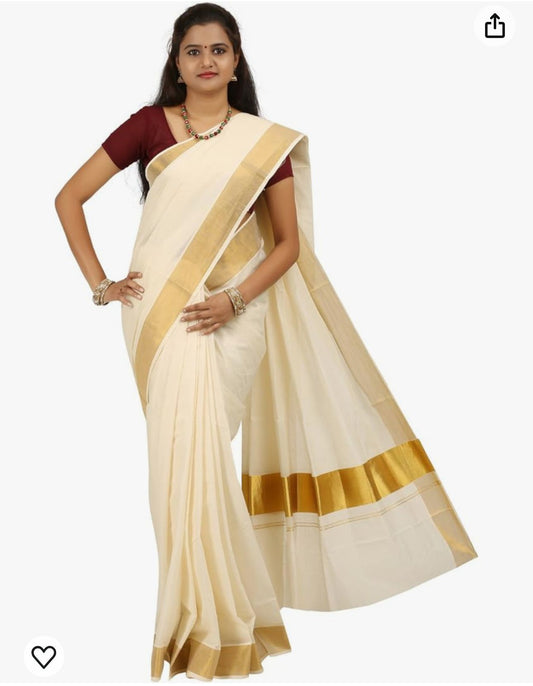 Mat Kuthampully Kerela Onam Jari Woven Cotton saree Germany
