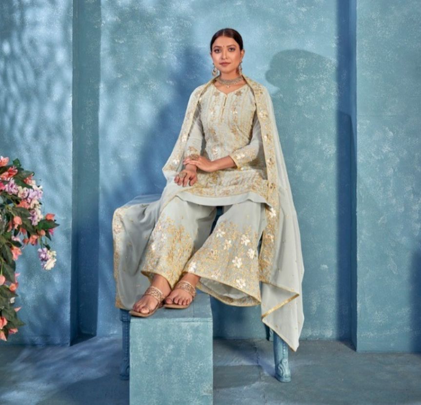 Grey Gota Work Georgette Festive Sharara Suit in Berlin