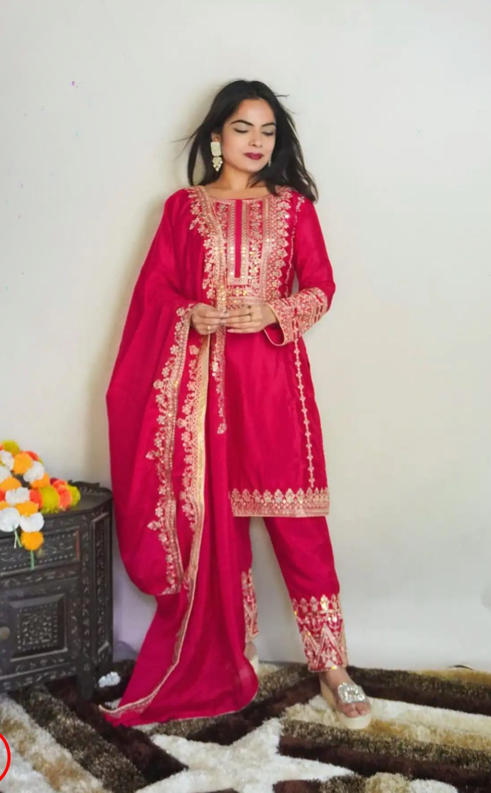 Elegant Pure Chinnon Silk Embroidery Pant Suit in Essen