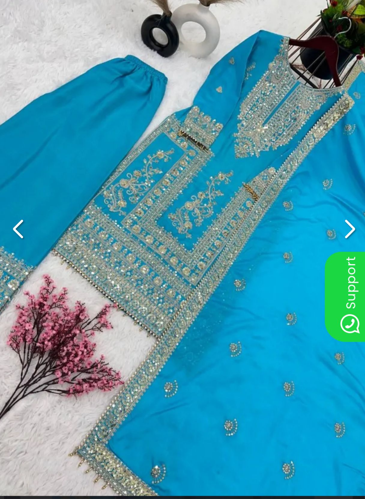 Sky Color Designer Palazzo Suit in Chinon With Sequence Embroidery Work in Berlin