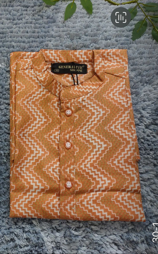 Boys Ethnic Motifs Printed Pure Cotton Kurta with Pyjamas embroidery and fabric detail - Neha Couture Indian Fashion