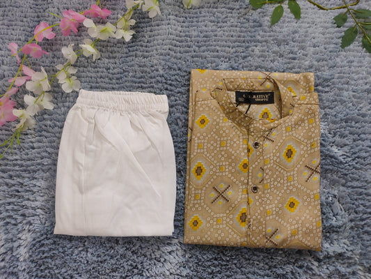 Boys Ethnic Motifs Printed Pure Cotton Kurta with Pyjamas in Berlin