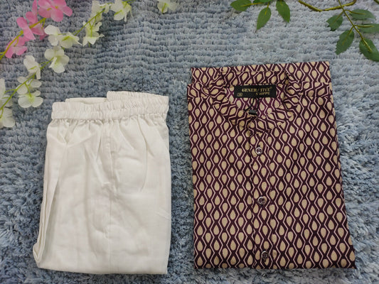 Boys Ethnic Motifs Printed Pure Cotton Kurta with Pyjamas in Berlin