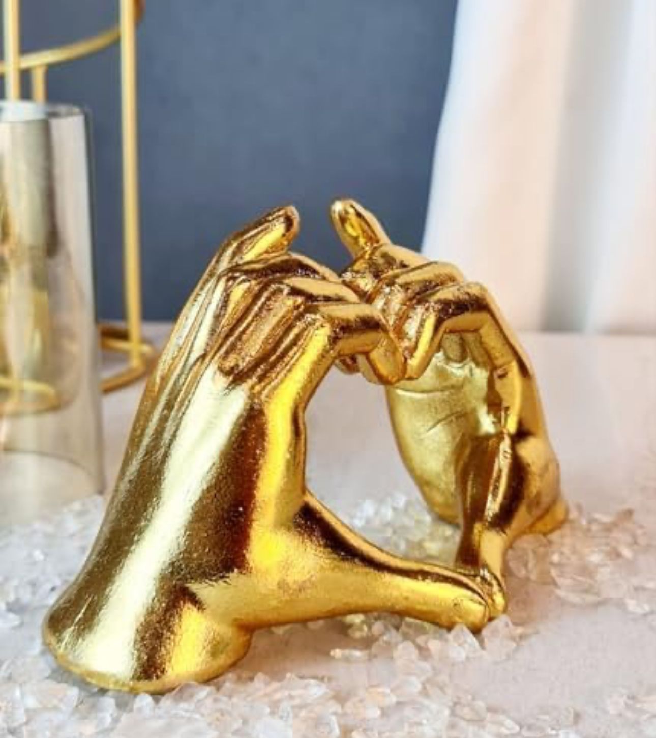 Golden Heart Shape Sculpture, Resin Showpiece in Munich