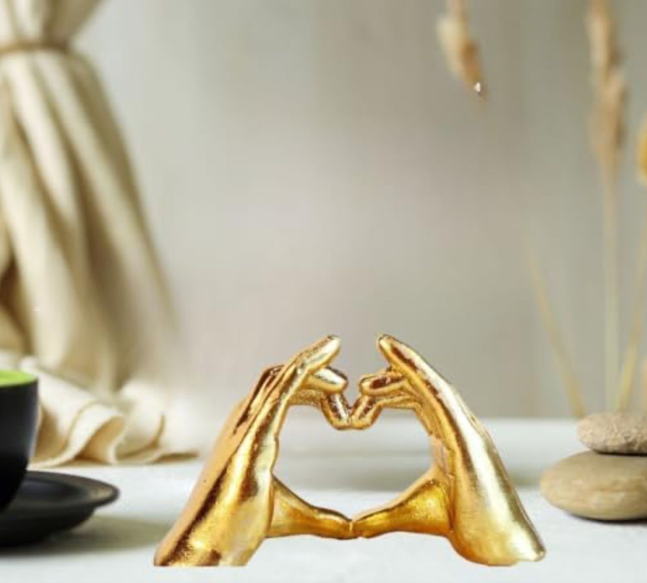 Golden Heart Shape Sculpture, Resin Showpiece in Munich