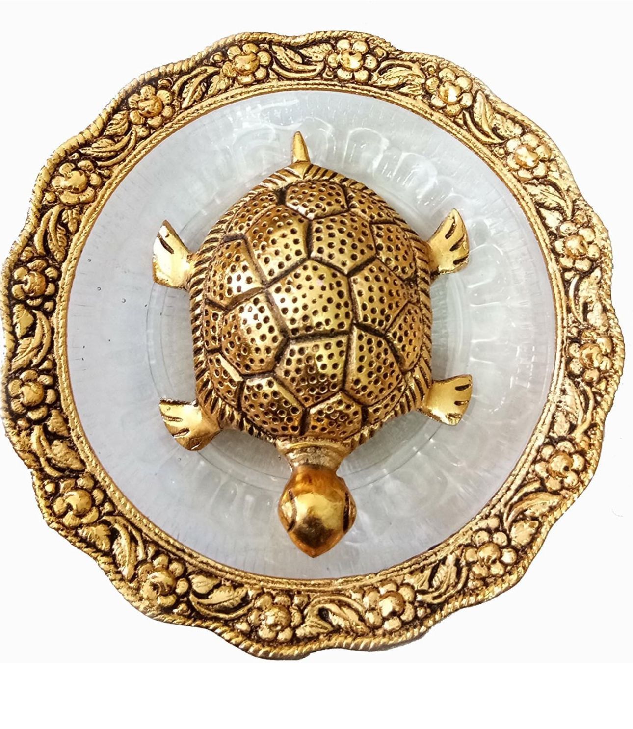 Metal Feng Shui Golden Tortoise on Glass Plate - 5.5 inches in Germany