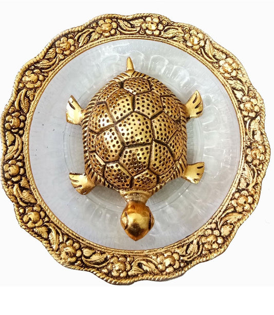Metal Feng Shui Golden Tortoise on Glass Plate - 5.5 inches in Germany