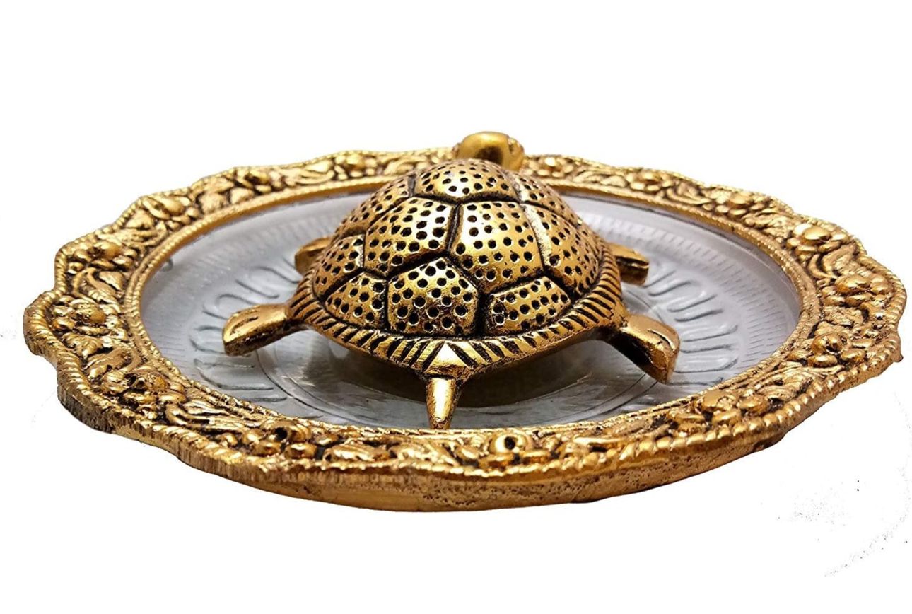 Metal Feng Shui Golden Tortoise on Glass Plate - 5.5 inches in Germany