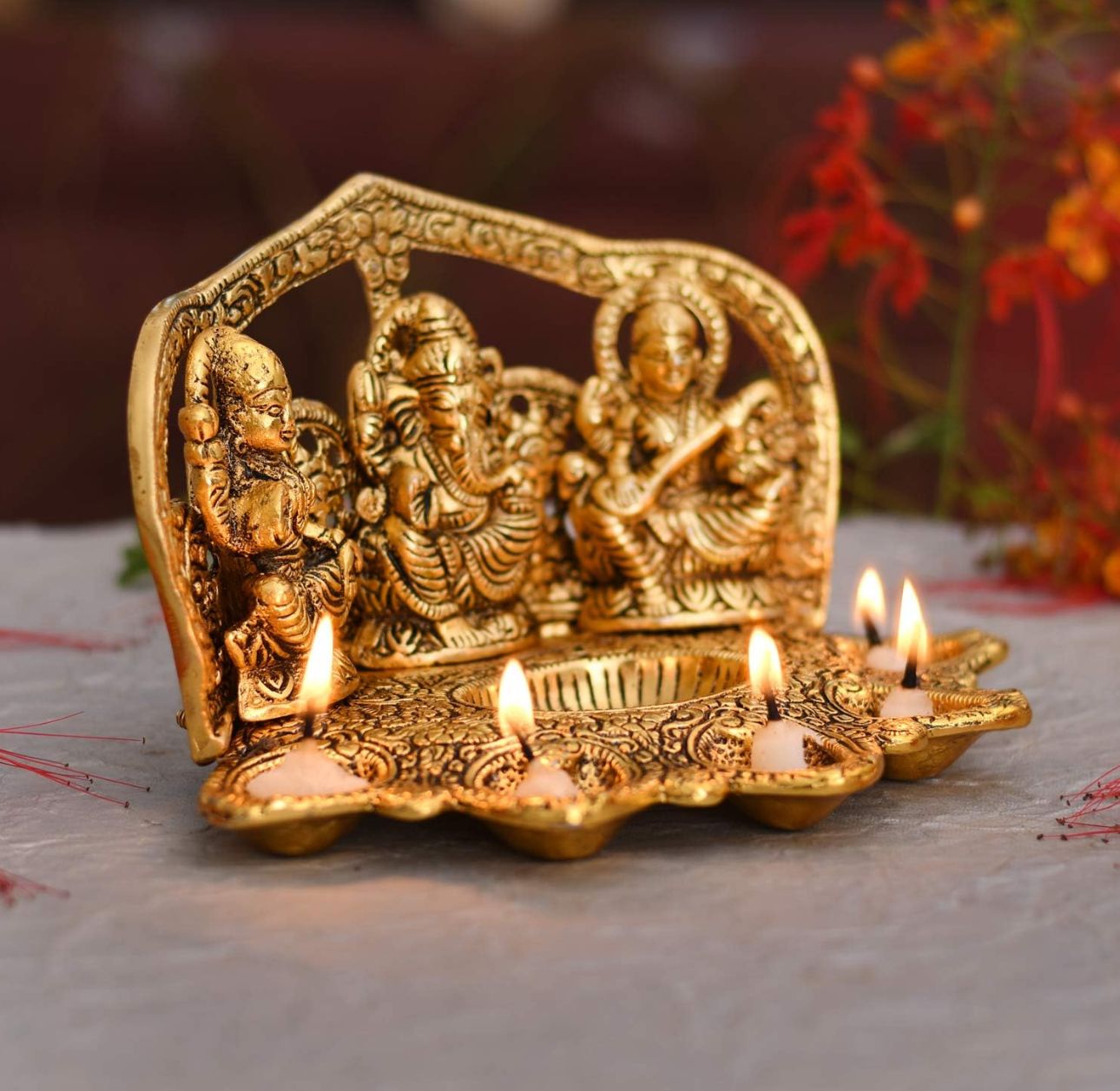 Laxmi Ganesh Saraswati Idol Diya Oil Lamp Deepak in Germany