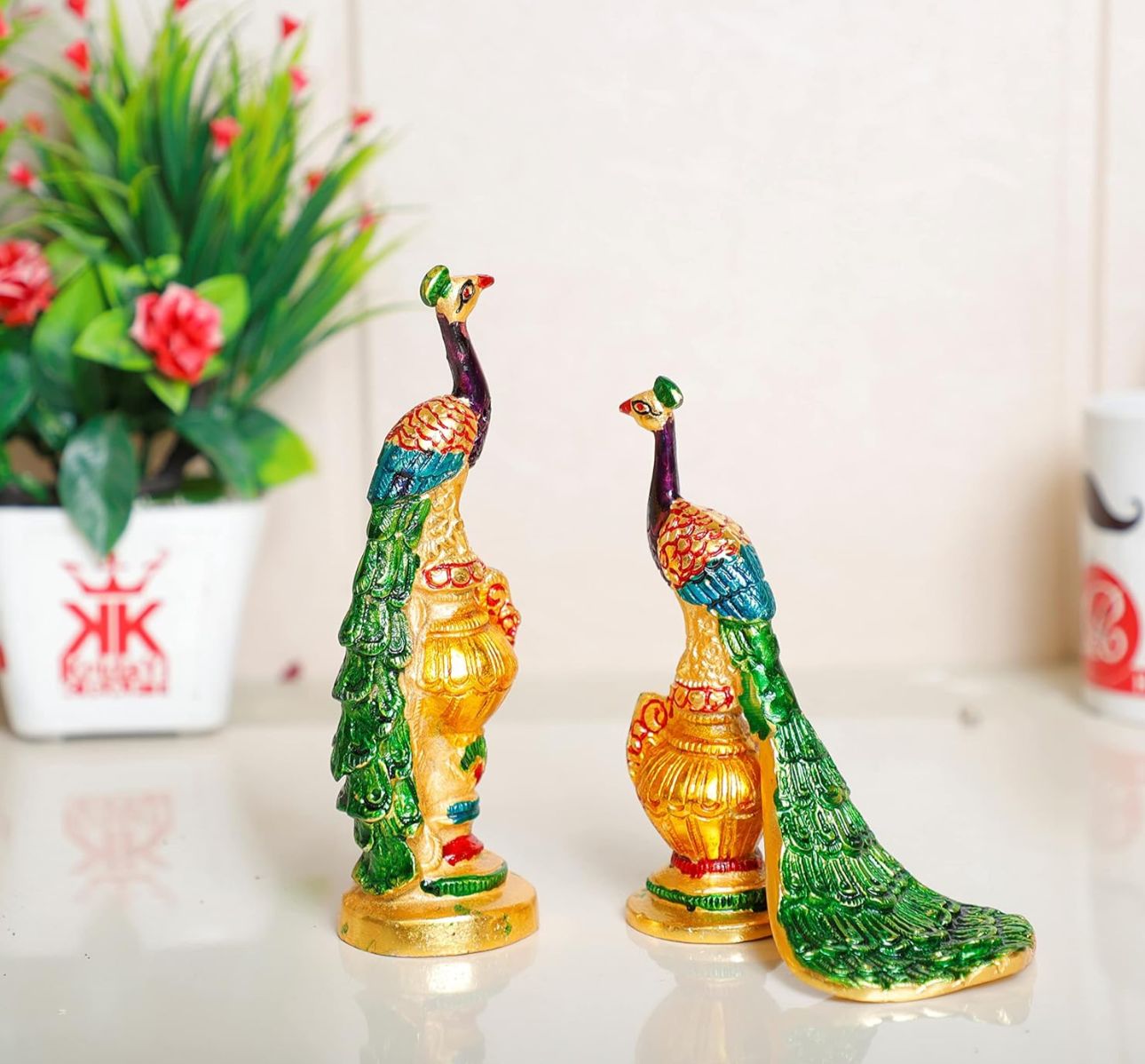 Metal Peacock Statue Multicolor Couple Pair Decorative in Germany
