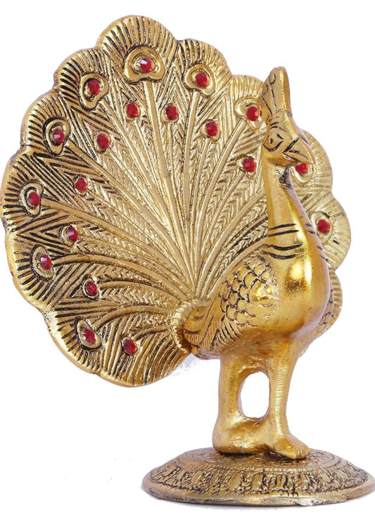 Peacock Metal Statue,Gold Plated Peacock Showpiece Idol for Home Decorative - Neha Couture Indian Fashion
