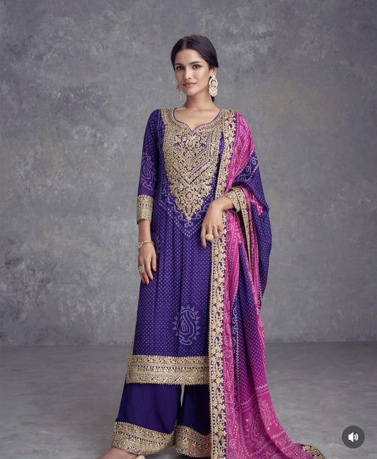 Exclusive Embroidered & Sequin Round Neck Chinnon Plazzo And Kurta in Berlin