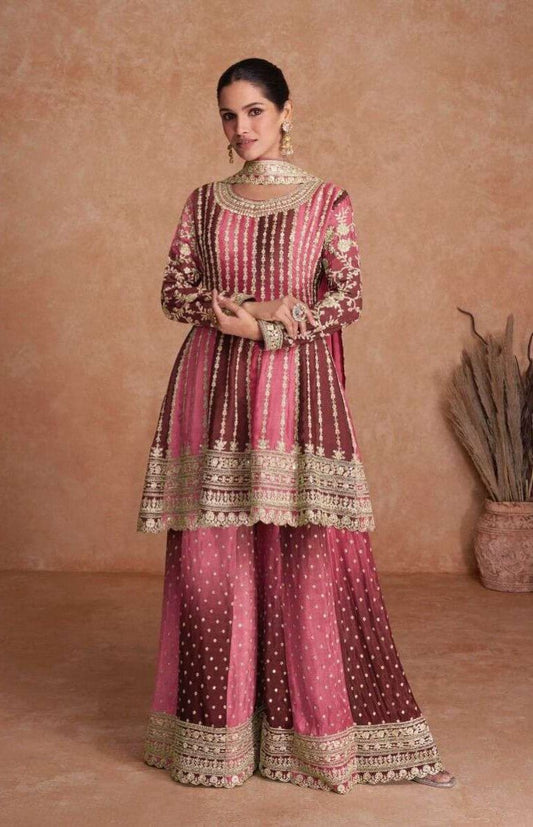 Embroidered Chinon Silk Pakistani Suit in Rose Gold in Berlin