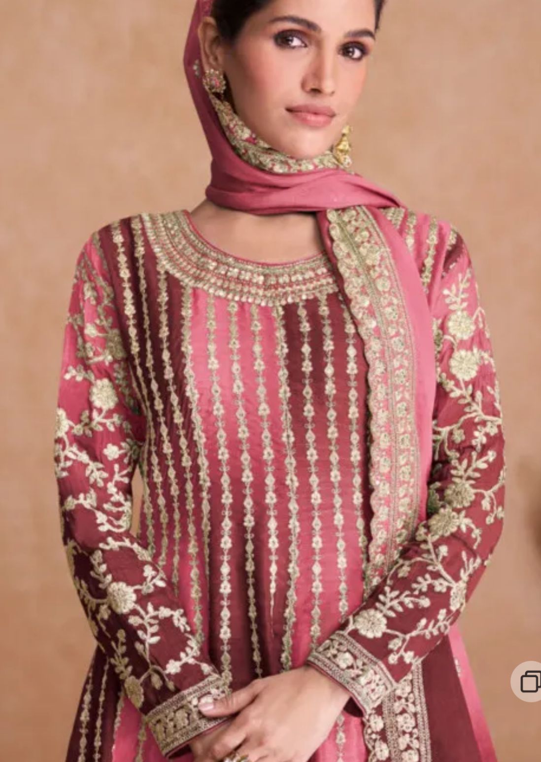 Embroidered Chinon Silk Pakistani Suit in Rose Gold in Berlin