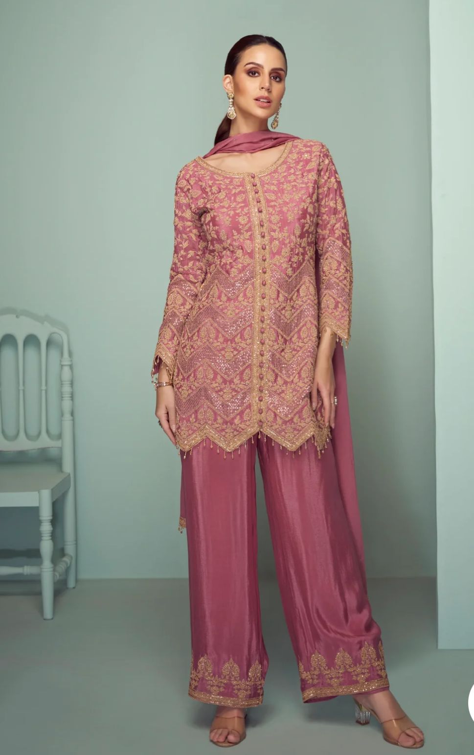 Dusty Pink Sharara Suit with Golden Embroidery in Berlin