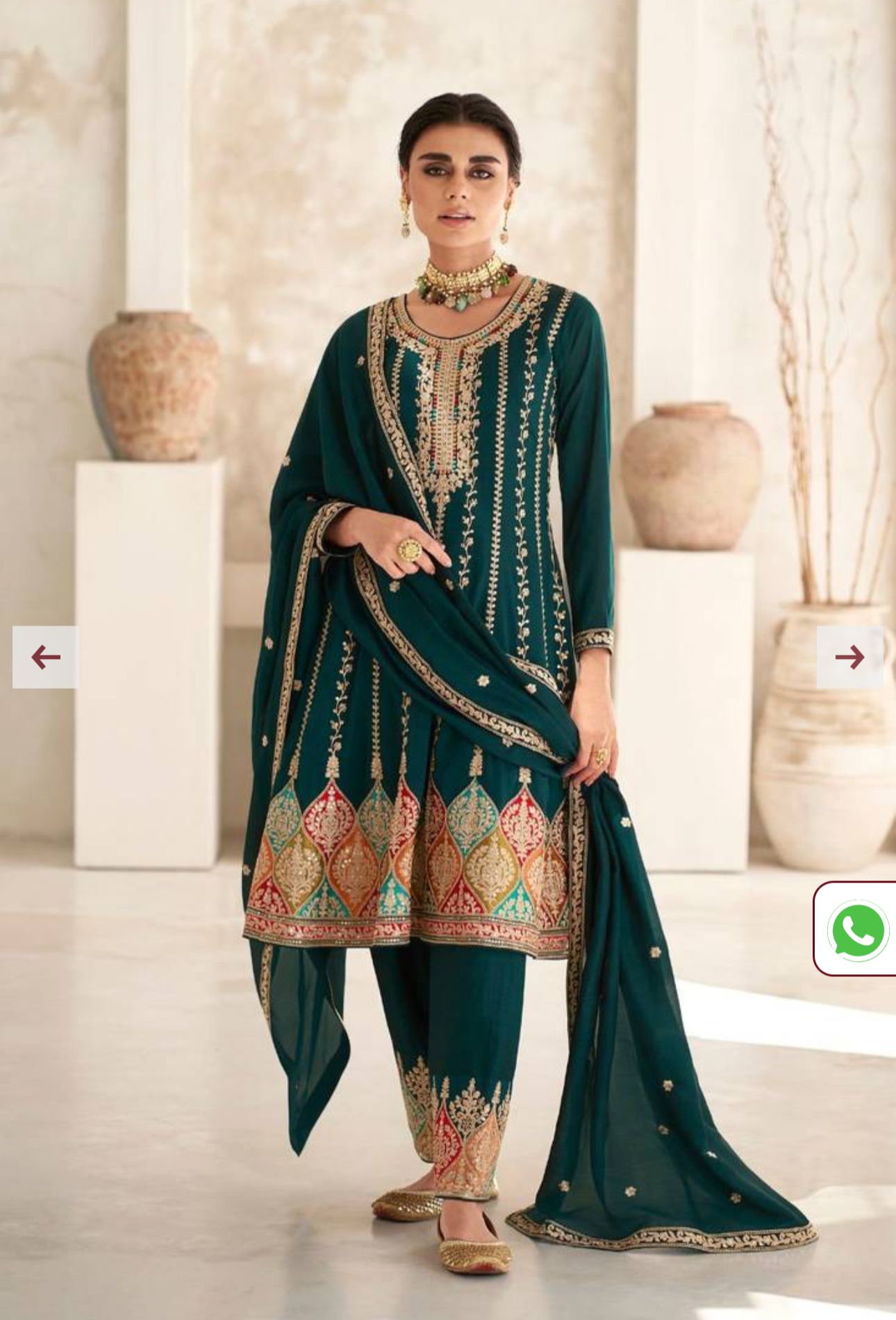 Green Embroidered Silk Kurta Set in Berlin