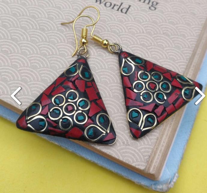 Afghani Laq Tibetan Triangle Shape Light W eight Partywear Earring in Germany