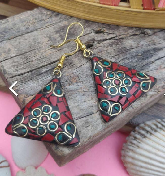 Afghani Laq Tibetan Triangle Shape Light W eight Partywear Earring in Germany